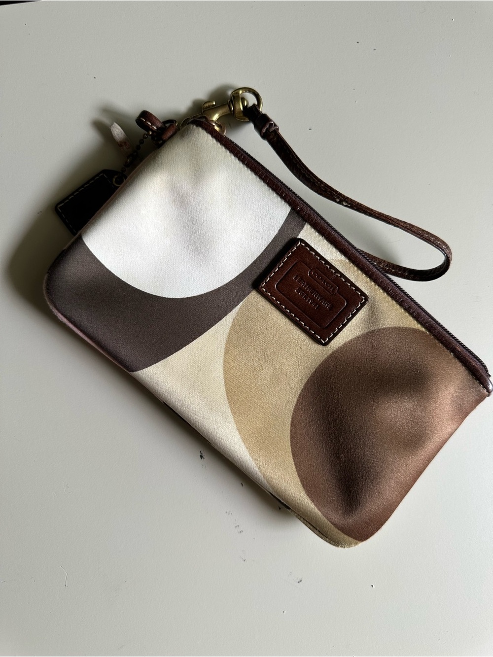 Coach Circular Print Wristlet in Brown, Cream & White